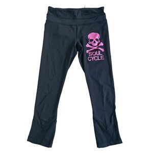 Lululemon x‎ Soul Cycle Cropped Leggings Black Pink Skull Logo Size 4